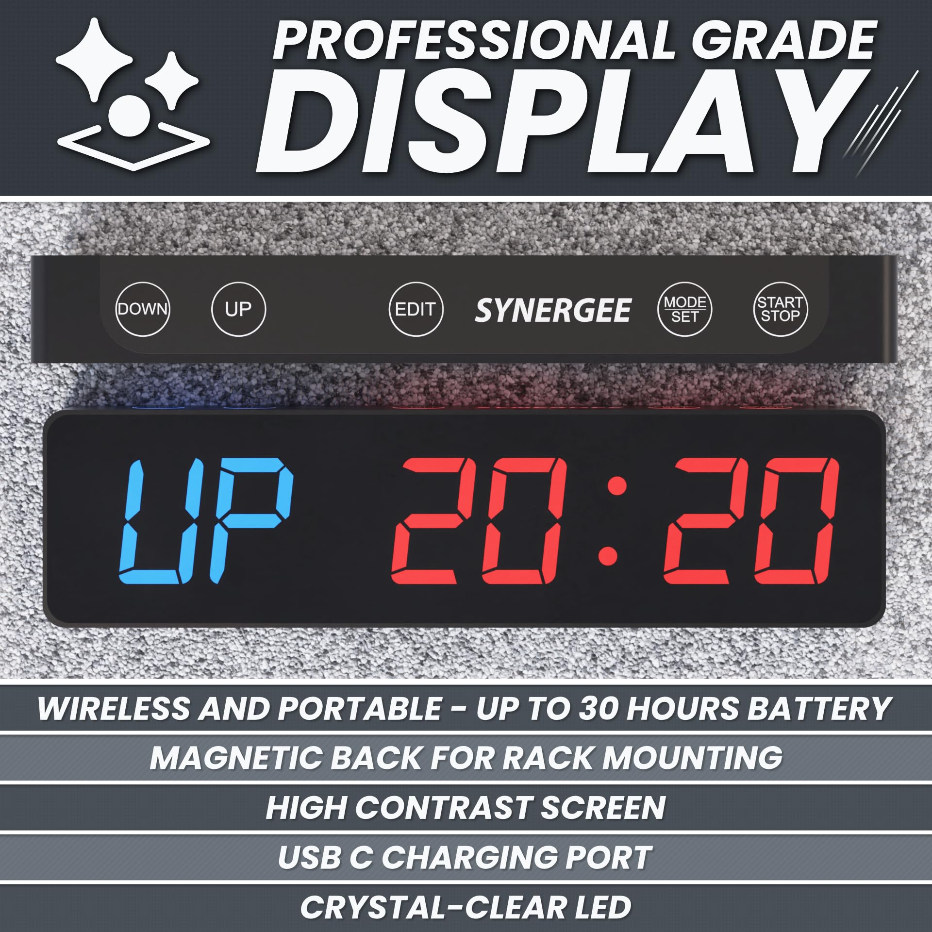 Synergee Magnetic Gym Timer – LED Display Interval Timer