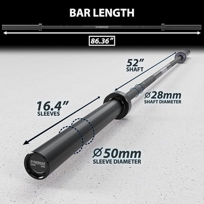 Synergee Games 15kg and 20kg Colored Ceramic Coated Barbells. Rated 1500lbs for Weightlifting and Powerlifting. Black, Red, Grey, Pink