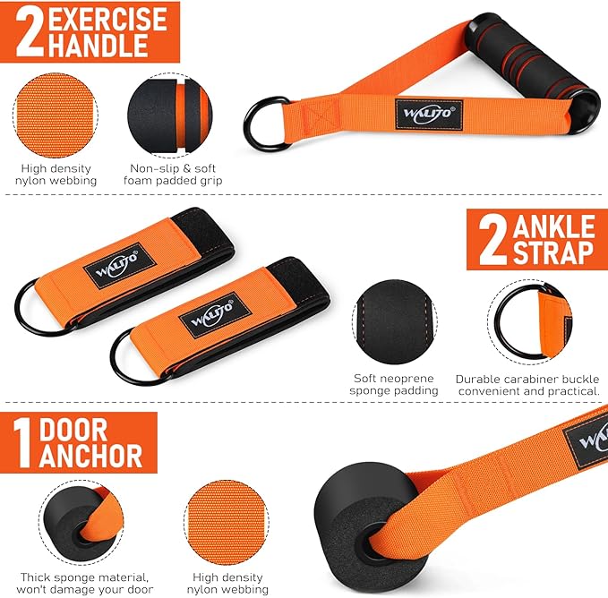 WALITO Resistance Bands Set - Exercise Bands with Handles, Door Anchor, Legs Ankle Straps, for Heavy Resistance Training, Physical Therapy, Muscle Training, Yoga, Home Workouts, Gym Equipment