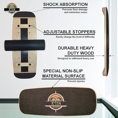 Kiin Balance Board Trainer, adjustable stoppers ??Indo Board, Balancing Board for Surfing, Core Training, Wobble Board for Skateboarding, Surfing, Skating, Yoga and Fitness.
