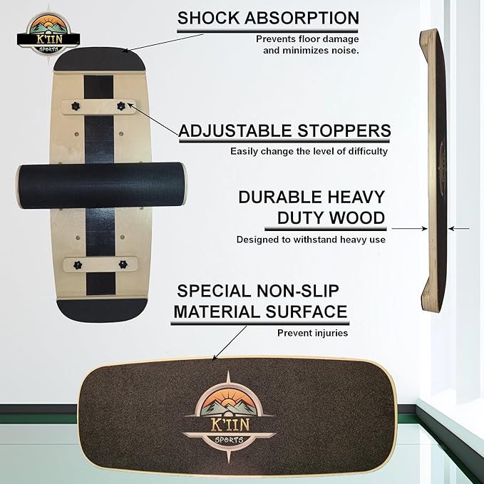 Kiin Balance Board Trainer, adjustable stoppers ??Indo Board, Balancing Board for Surfing, Core Training, Wobble Board for Skateboarding, Surfing, Skating, Yoga and Fitness.