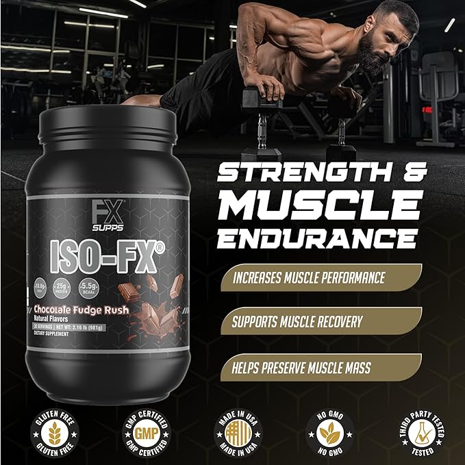 FXSUPPS Iso-Fx Whey Isolate Protein Powder Chocolate Flavored Drink | Low Carb with BCAAs | Post Workout Recovery Supplement Mix for Men and Women | Boosts Strength and Muscle Growth (2 Pounds)