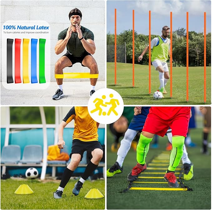 Soccer Agility Training Poles Equipment |Adjustable Soccer Equipment for Training Includes 6 Flexible Agility Poles