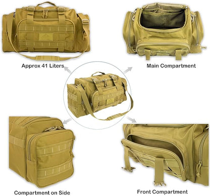 Duffel Bag – Heavy Duty Tactical Gym Bag for Men, Splashwater-Proof Weekender Travel Bag for Basketball, Football, Soccer, Hiking, and Hunting (Khaki)