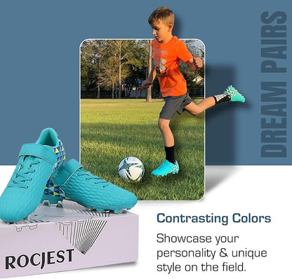 Soccer Cleats for Kids & Youth | Lightweight Football Shoes for Firm Ground | Durable Girls & Boys Soccer Cleats with Non-Slip Sole | Comfortable Soccer Boots | Unisex Size 11-6