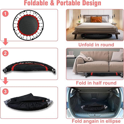 450 LBS Foldable Mini Trampoline for Adults & Kids 40" Rebounder Trampoline with Adjustable Foam Bar for Indoor Workout Fitness