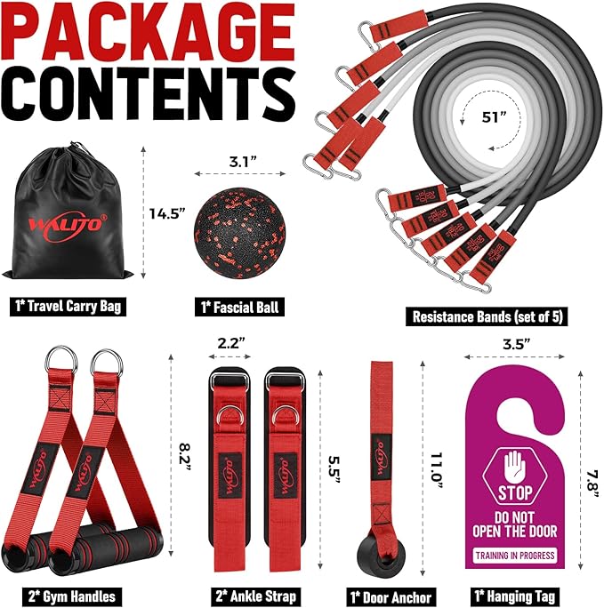 WALITO Resistance Bands Set - Exercise Bands with Handles, Door Anchor, Legs Ankle Straps, for Heavy Resistance Training, Physical Therapy, Muscle Training, Yoga, Home Workouts, Gym Equipment