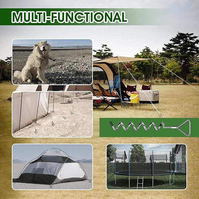 Trampoline Stakes Heavy Duty Trampoline Anchors Kit, Spiral Screw In Ground Anchors with Straps, Earth Anchors Earth Anchors Swing Set Anchors for Trampoline