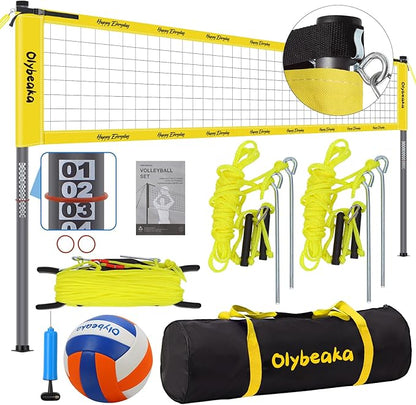 Outdoor Portable Volleyball Net Set for Backyard Beach with Adjustable Heavy Duty Poles, Durable Net, PU Volleyball & Pump, Carry Bag