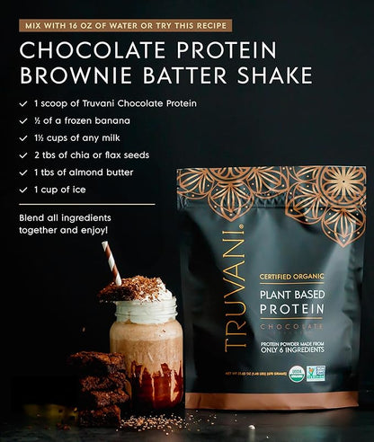 Truvani Vegan Pea Protein Powder | Chocolate | 20g Organic Plant Based Protein | 20 Servings | Keto | Gluten & Dairy Free | Low Carb | No Added Sugar