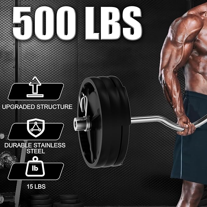 4ft Olympic Barbell - 2 Inch Weight Lifting Bars for Strength Training, Deadlift, Bench Press, Squat, Bicep Curls, Overhead Press - 500lbs Capacity w/Spring Collars