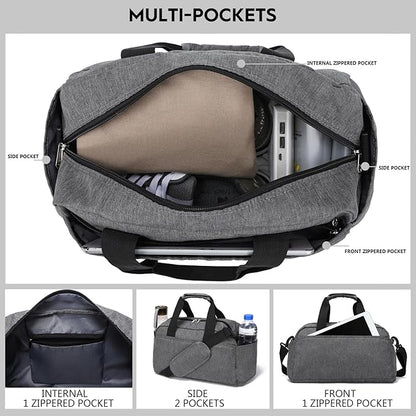 14 inch Small Gym Bag for Women & Men, Mini Duffel Bag for Travel Sports Lightweight Carry On Bag, Grey