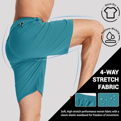 TACVASEN Men's Running Athletic Shorts 9" Quick Dry Workout Gym Shorts Lightweight Summer Shorts 3 Zipper Pockets