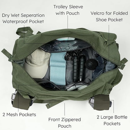 Gym Bag for Men with 2 Upgraded Bottle Holders Convertible Duffle Bag and Gym Backpack Waterproof Sports Bags with Shoes Compartment and Wet Pocket - Dark Green