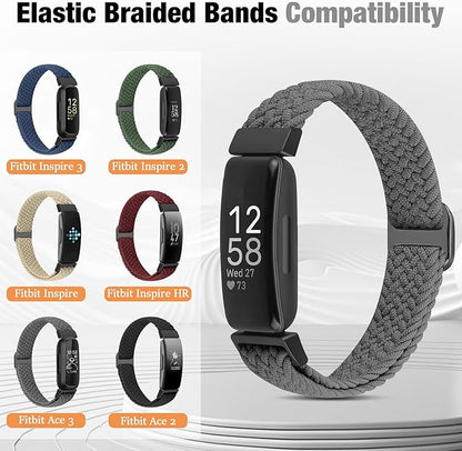Elastic Braided Watch Band Compatible with Fitbit Inspire 3/Inspire 2/Inspire/Inspire HR/Fitbit ace 3/Ace 2, Adjustable Stretchy Strap Sport Nylon Loop Replacement Wristband for Fitbit Inspire