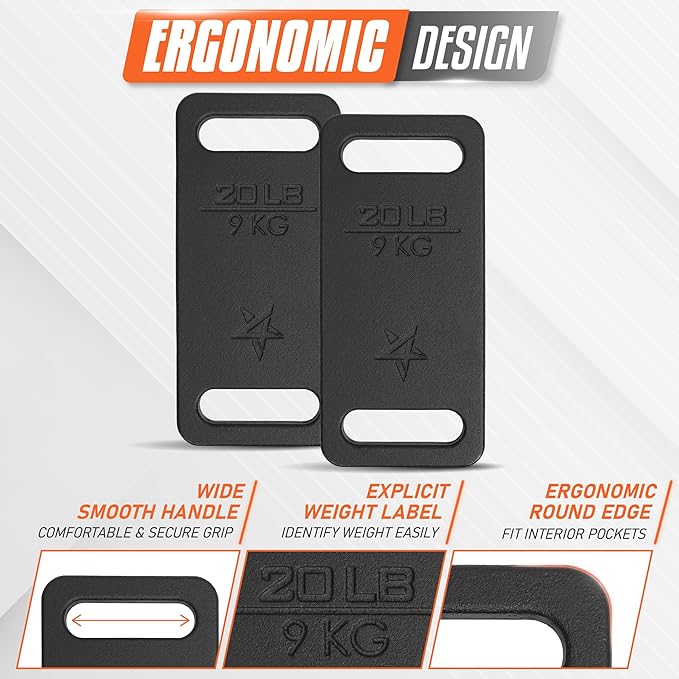 Yes4All Ruck Weight Plate, Cast Iron Rucking Plates with Wide Grip for Swings, Squat, Strength, Weighted Vest Training - Multiple Rucking Weights: 10LB to 45LB