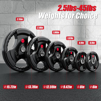 GIKPAL Olympic Weight Plates, 2-Inch Rubber Coated for Strength Training