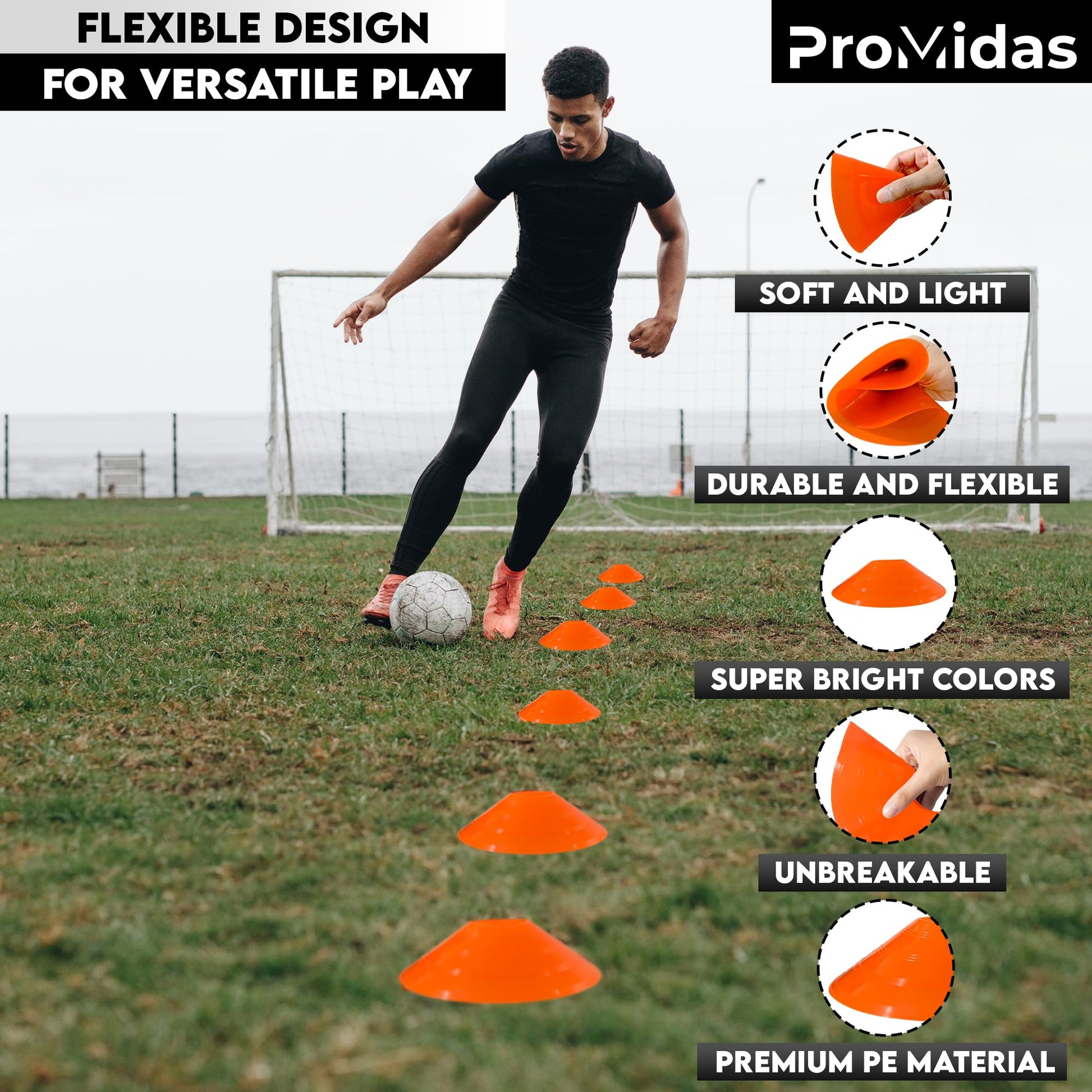 Disc Soccer Cones for Training Kids with Mesh Bag & Strap - 25/50/100/200 Small Plastic Cone for