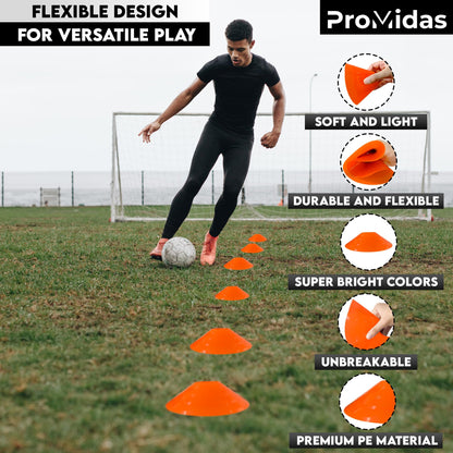 Disc Soccer Cones for Training Kids with Mesh Bag & Strap - 25/50/100/200 Small Plastic Cone for