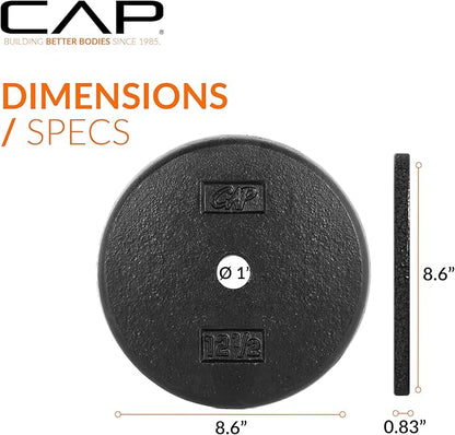 CAP Barbell Standard 1-Inch Cast Iron Weight Plates - Singles & Sets | 1.25-50 lbs | Multiple Options