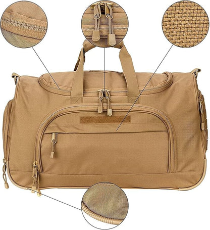 Gym Bag for Women & Men Tactical Duffle Military Weekender Work Out Lightweight Waterproof Sports Tote Shoe Pocket Tan