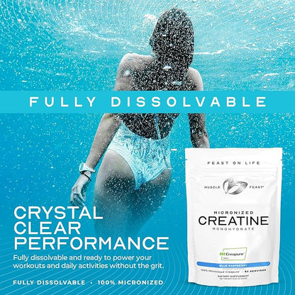 Muscle Feast Creapure - Micronized Creatine Monohydrate Powder | Premium Pre-Workout or Post-Workout | Flavored Creatine for Women & Men | Easy to Mix, Gluten-Free, Safe and Pure, (Orange, 250g)