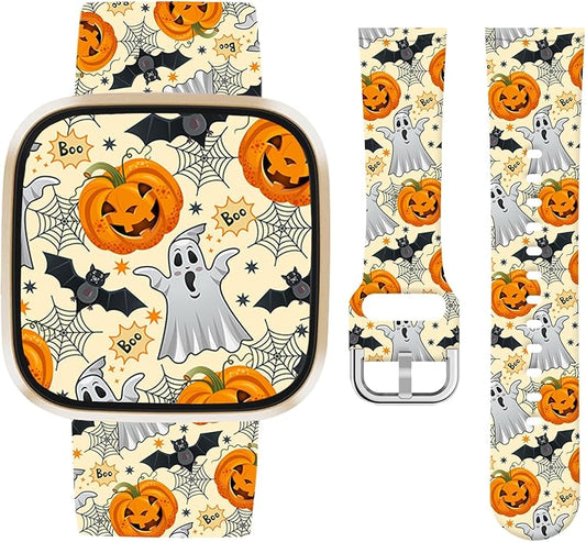 Watbro Halloween Holiday Band Compatible with Fitbit Versa 3 / Sense/Fitbit Versa 4 / Sense 2 Bands for Women Men,Soft Silicone Cute Sport Pumpkin Strap