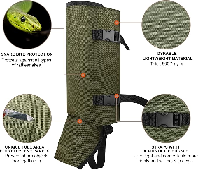 Snake Gaiters Leg Guards, Waterproof Snake Guards, Adjustable Snake Bite Protection for Lower Legs, Snake Chaps for Men&Women