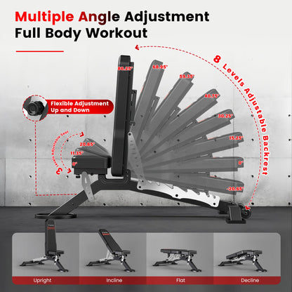 Adjustable Weight Bench, 1800LBS Heavy Duty Workout Bench for Home Gym