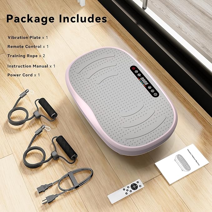 Vibration Plate Exercise Machine, Vibration Plate Platform with Bluetooth & Resistance Bands, Curved Design Full Body Workout Vibration Plate for Weight Loss, Muscle Recovery, Home