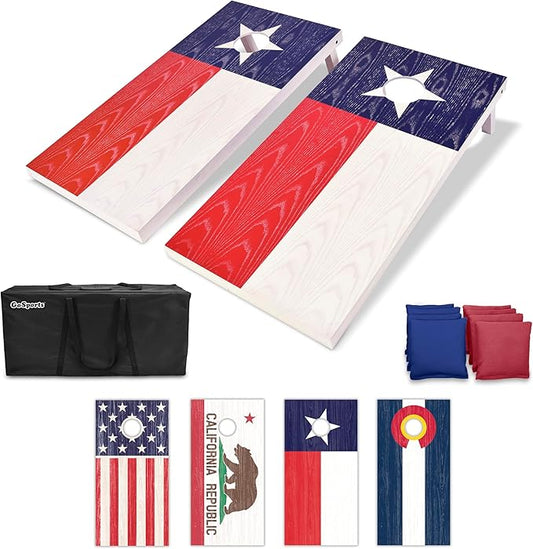 GoSports 4 x 2 ft Flag Series Wood Cornhole Sets – American Flag or State Flags – Includes 2