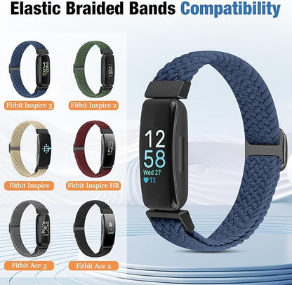 Elastic Braided Watch Band Compatible with Fitbit Inspire 3/Inspire 2/Inspire/Inspire HR/Fitbit ace 3/Ace 2, Adjustable Stretchy Strap Sport Nylon Loop Replacement Wristband for Fitbit Inspire