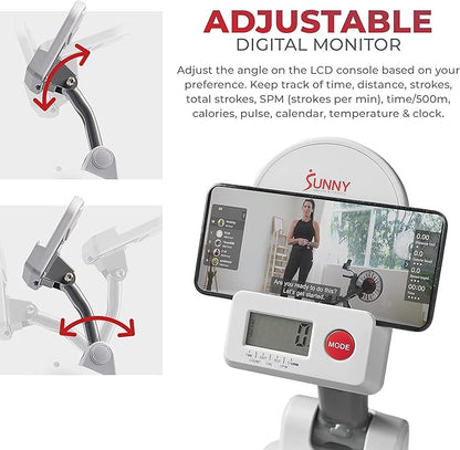 Sunny Health & Fitness Magnetic Rowing Machine for Home Exercise, Quiet & Smooth Rower with Compact Storage and Optional Free SunnyFit App Connectivity