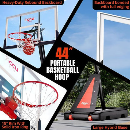 Crank Lift Basketball Hoop Outdoor 7.5-10ft Adjustable Portable Basketball Goal for Youth and Adults 44 Patented Angle Adjustable PC Backboard and Large Fillable Base