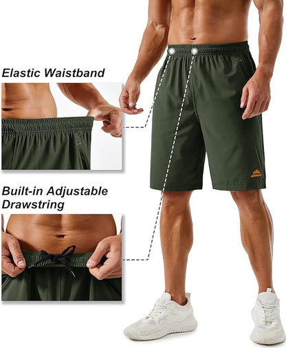 TACVASEN Men's Running Athletic Shorts 9" Quick Dry Workout Gym Shorts Lightweight Summer Shorts 3 Zipper Pockets