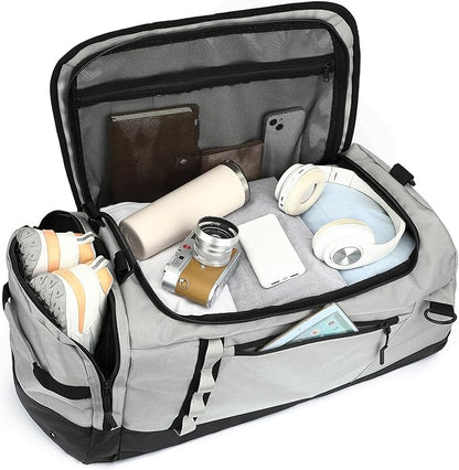 Large Travel Duffle Bag Backpack for Men Women 70L Big Sports Gym Bag with Shoe Compartment Heavy Duty Duffel Bags with Padded Straps for Weekend Overnight Camping, Grey