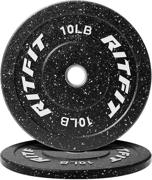 RitFit Bumper Plates, Colored Fleck-Rubber Weight Plates with Steel Insert, 2-inch Olympic Weight Plates for Weight Lifting and Strength Training,10LB Pair