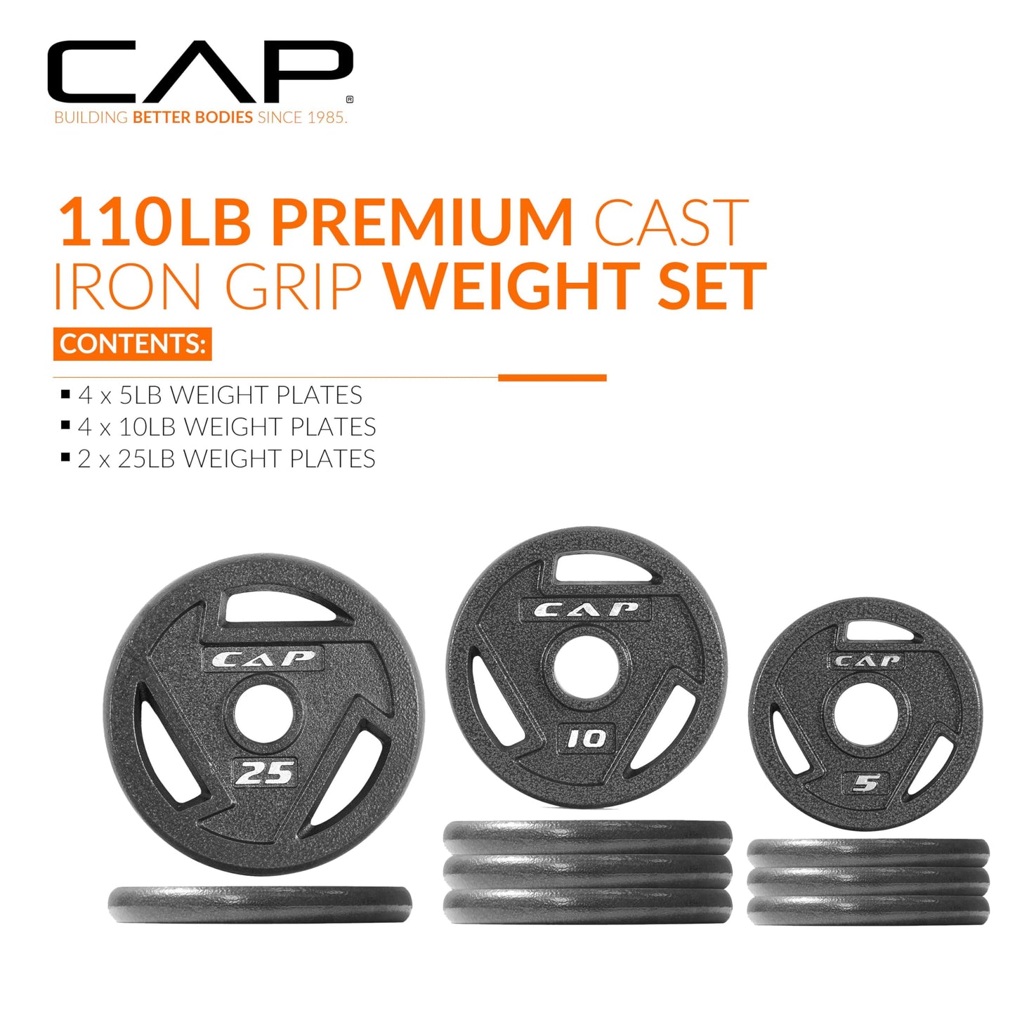 CAP Barbell 110 LB Elite Olympic 2-Inch Cast Iron Weight Plate Set