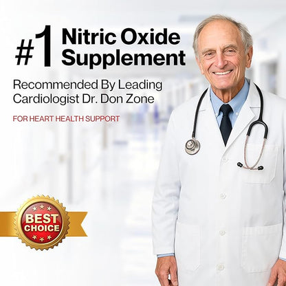 Nitric Oxide Booster Supplement with Magnesium, Zinc, Vitamin B12, Vitamin C & Vitamin D3 | 24-Hour Circulation Support, Energy Boost, Blood Flow & Heart Health | Vegan, Non-GMO (60 Count)
