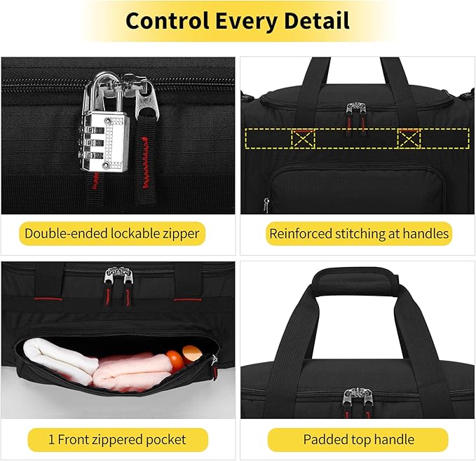 22 inch Gym Bag for Men - 55L Large Travel Duffle Bag Sports Equipment Bag with Multiple Zippered Pockets,Outdoor Workout Duffle Bag for Overnight Weekend - Black