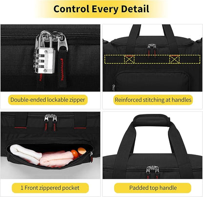 22 inch Gym Bag for Men - 55L Large Travel Duffle Bag Sports Equipment Bag with Multiple Zippered Pockets,Outdoor Workout Duffle Bag for Overnight Weekend - Black