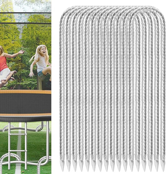 Trampoline Stakes Anchors High Wind 12inx6mm Galvanized U Hook 12pcs Rebar Stakes – Heavy Duty Ground Anchors for Trampoline,Yard & Inflatable,Landscape Metal Stakes for Outdoor Decorations