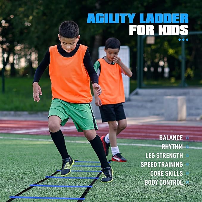 Agility Training Equipment, Soccer Training Equipment, Agility Speed Training Set for Kid Youth Adult, 20FT Agility Ladder, 4 Hurdles,12 Soccer Cones, Jump Rope, Running Parachute, Drill Charts