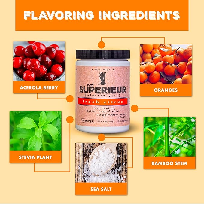 Superieur Electrolytes ??Plant Based Electrolyte Supplement w/Sea Minerals for Hydration & Recovery ??Keto Friendly, Non-GMO, Zero Sugar, Vegan Healthy Sports Drink Powder ??Citrus (70 Servings)