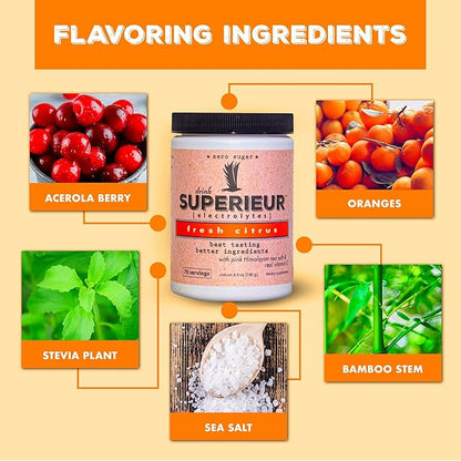 Superieur Electrolytes ??Plant Based Electrolyte Supplement w/Sea Minerals for Hydration & Recovery ??Keto Friendly, Non-GMO, Zero Sugar, Vegan Healthy Sports Drink Powder ??Citrus (70 Servings)