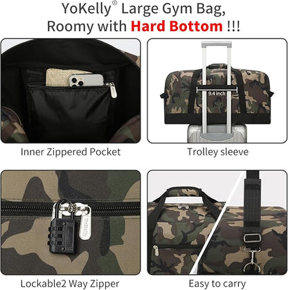 55L Large Duffle Bag for Men Travel - 25 inch Sports Duffel Bag with Hard Bottom - Camo