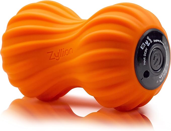 Zyllion Vibrating Peanut Massage Ball with 4 Modes - Cordless Rechargeable Electric Deep Tissue Massager Roller for Muscle Pain Relief, Orange, ZMA-30