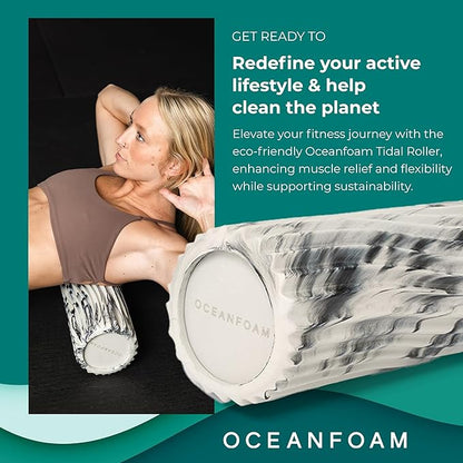 Oceanfoam Tidal Roller - Black Marbled - Muscle Massage Foam Roller for Back Pain & Stretching - Firm and Ergonomic Wide Wave Textured - Yoga, Athletics, & Wellness - Full Size, 20" x 5"