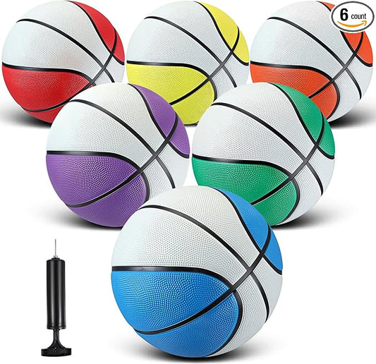 Jenaai 6 Pcs Rubber Basketballs Official Size Bulk Streetballs Multicolor Basket Balls with Pump