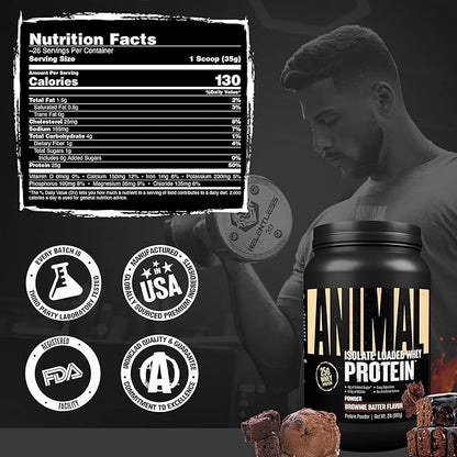 Animal Whey Isolate Protein Powder - Loaded for Pre & Post Workout Muscle Builder and Recovery with Digestive Enzymes for Men & Women - 25g Protein, Great Taste, Low Sugar - Brownie Batter 2 lbs